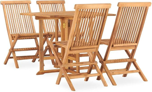 5 Piece Folding Patio Dining Set Solid Teak Wood Outdoor Table and 4 Chairs Space Saving Furniture for Garden Deck Backyard Poolside Entertaining Weather Resistant