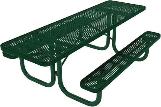 COATEDOUTDOORFURNITURE Heavy-Duty Portable ADA-Compliant Outdoor Picnic Table, Punched Steel Patio Furniture Made in America (8ft Rectangular, Both-Side Handicap, Green with Green Frames)