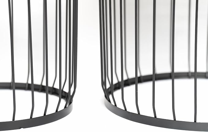 2-Pack 17.7 and 13.8 Inch Outdoor Side Tables, Solar Powered Side Tables with LED Lights, Round Metal Nesting Patio End Tables for Balcony Garden or Living Room, Black