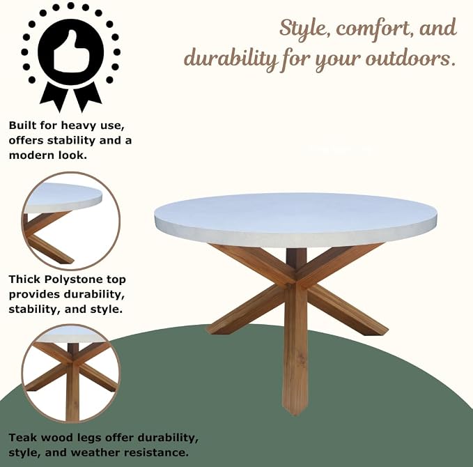 IC INTERNATIONAL CONCEPTS Outdoor Teak Wood Patio Dining Table with Polystone Top - Natural