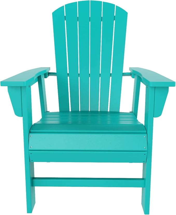 WestinTrends Dylan Adirondack Outdoor Dining Set for 4, All Weather Poly Lumber Patio Table and Chairs Set of 4, 47" Trestle Round Dining Table and Seashell Adirondack Dining Chair, Turquoise