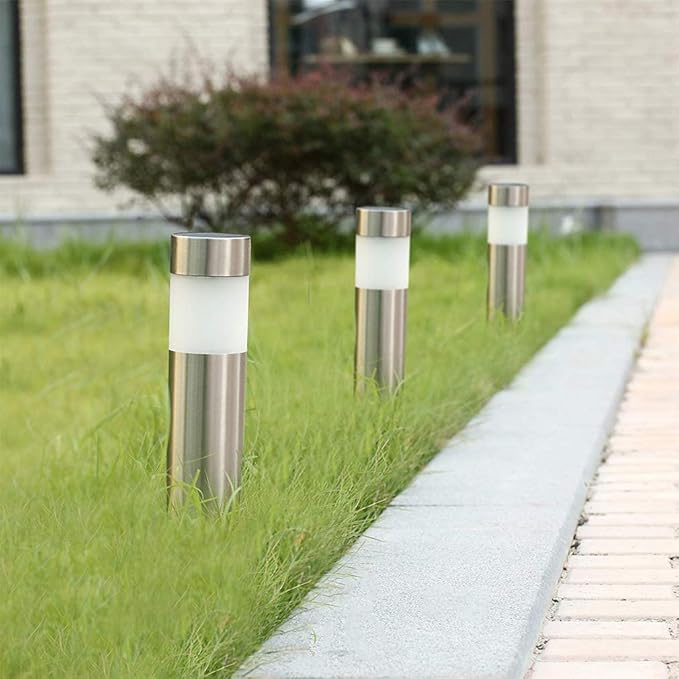 SUNWIND Solar Bollard Lights Outdoor - 6 Pack Stainless Steel Warm White LED Landscape Lights Waterproof Decorative Lighting for Backyard Lawn Patio