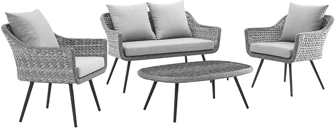 Modway EEI-3177-GRY-GRY-SET Endeavor 4 Piece Outdoor Patio Wicker Rattan Sectional Sofa Set, Gray