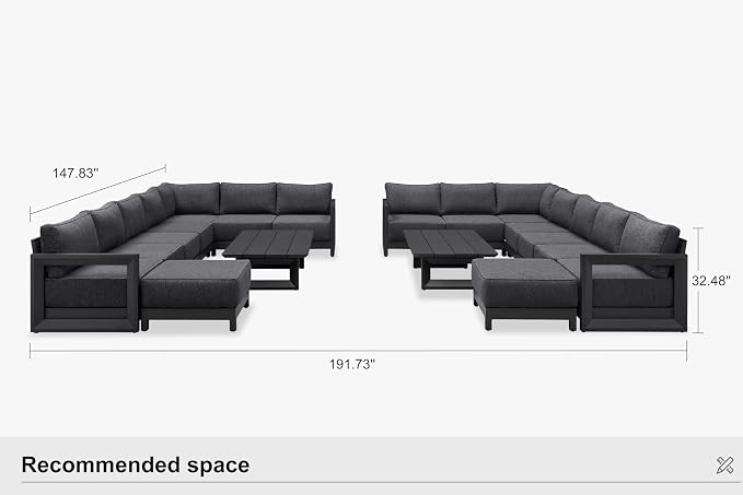 PURPLE LEAF Patio Furniture Set U-Shaped Outdoor Couch with 9.6" Thick Cushion and Soft Pillows 18 Piece Outdoor Sectional Sofas with Table Modern Outdoor Conversation Sets for Yard Porch Deck, Grey