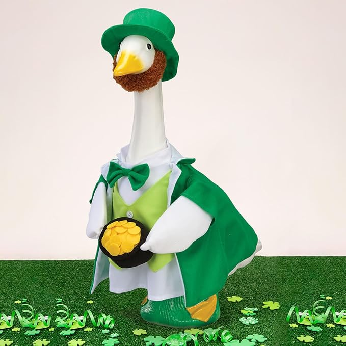 Gaggleville Lucky Leprechaun Goose Outfit, Fits Large 23" H Statue, St. | Patrick�s Day Costume for Lawn Decor, by Fox Valley Traders