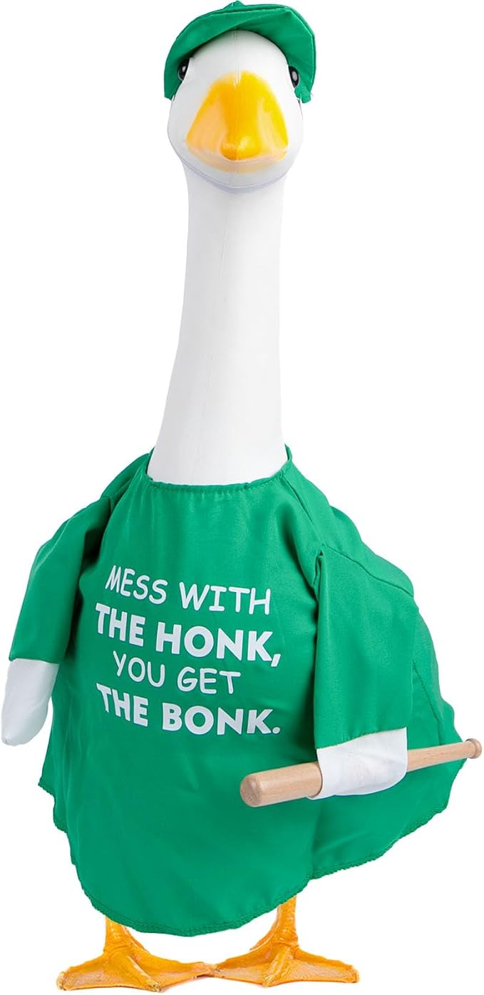 CAMDUCK Funny Porch Goose Outfit for 23 Inch Goose Statue, Mess with The Honk You Get The Bonk Goose Clothes, Decorative Lawn Geese Costume Clothing for Outdoor Decor (Green)