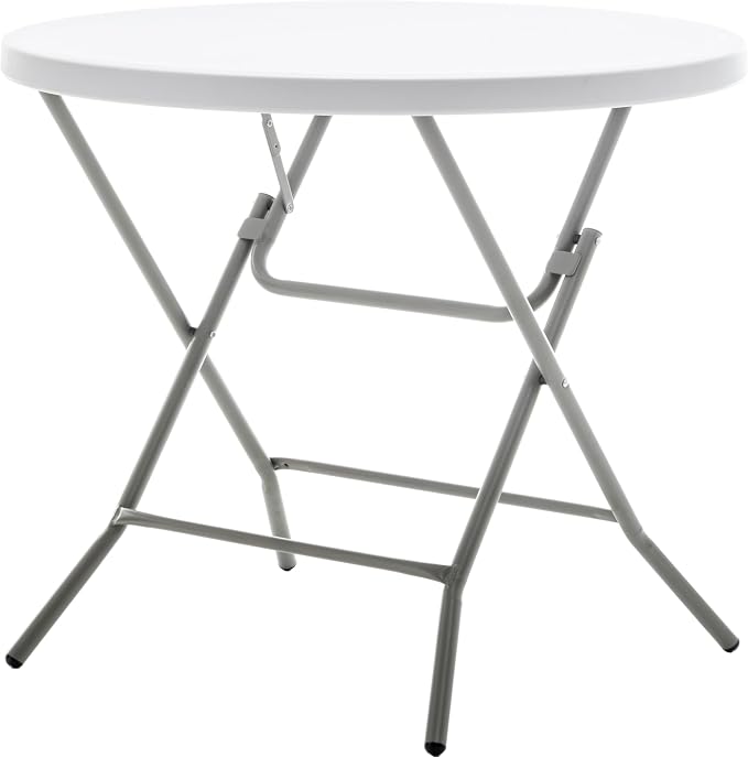 BTEXPERT White 2.63 Foot Round Plastic Folding Table 30" Height Folding Commercial Portable for Banquet Card Coffee Dining Wedding Party Event Home Kitchen Outdoor Thick Top Metal Frame Set of 2