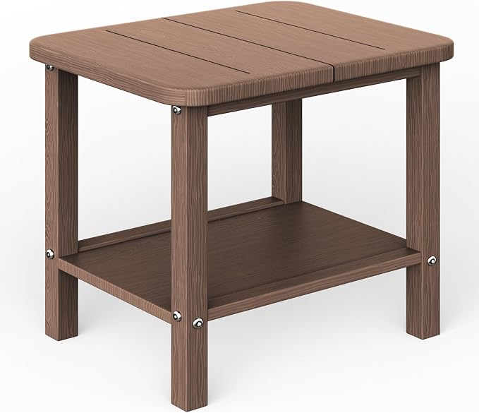 Ayge 17.7" Double Outdoor Side Table, Rectangular HDPE Adirondack End Table for Patio, Lawn, Pool, Garden, Backyard，Brown