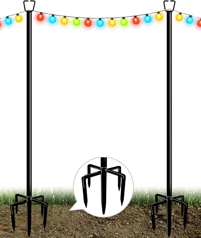 Queension 10FT Plug Floor String Light Poles for Outdoor String Lights for Garden, Backyard, Patio Lighting Stand for Parties, Bistro & Weddings, 2 Pack | for Garden, Backyard, Patio Lighting Stand for Parties, Bistro & Weddings