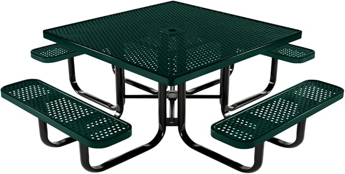 COATEDOUTDOORFURNITURE Heavy-Duty Portable Outdoor Kids Table with Umbrella Hole, Punched Steel Kids Picnic Table, Commercial-Grade, Made in America (46 in, Square, Childrens, Textured Dark Green)