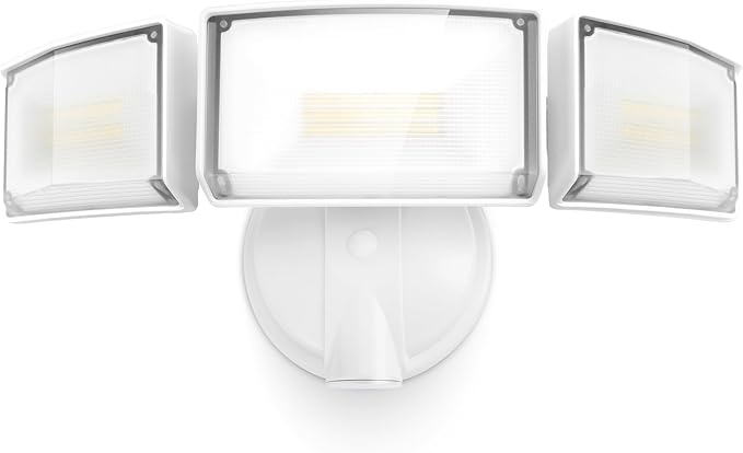 LUTEC 75W 8000 Lumen Floods Light Outdoor, Switch Controlled LED Security Lights with 3 Adjustable Heads, 5000K Daylight, IP65 Waterproof Exterior Flood Light for Outside Garage, Yard, Patio-White