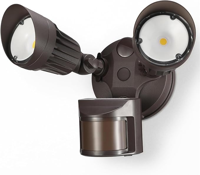 LEONLITE Motion Sensor Security Lights Dusk to Dawn IP65 5000K Bronze | COB LED Motion Detector Flood Light Outdoor, 100-277V, ETL Listed, Adjustable Heads, Aluminum, Waterproof, Daylight
