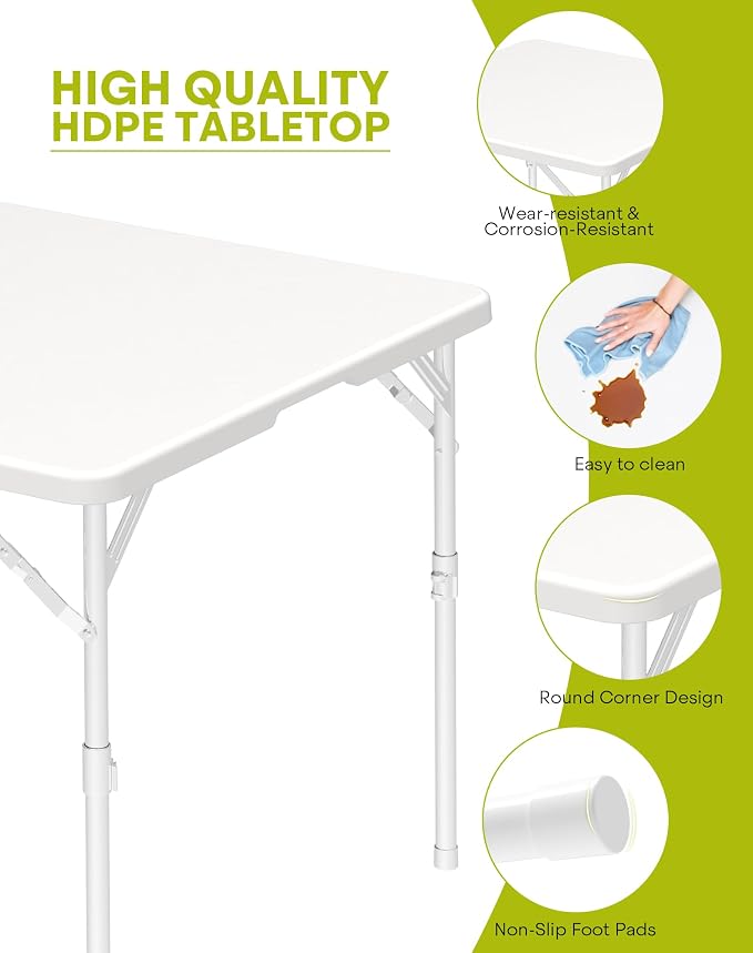 34" Folding Card Table, 3 Foot Portable Plastic Tables with Collapsible Legs & Carrying Handle, Fold in Half Square Table, Bi-Folding Commercial Tables for Indoor Outdoor Party Dining Camping