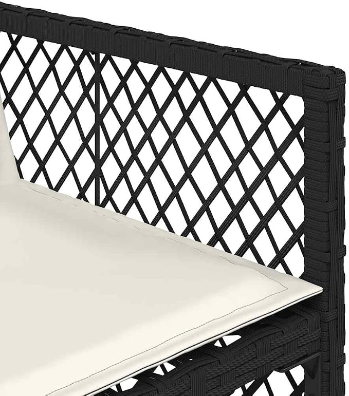 Garden Dining Set Black, Cream White 11 Piece Outdoor Table and Chairs for Patio Backyard with UV Resistant Poly Rattan Wood Table Foldable Storage