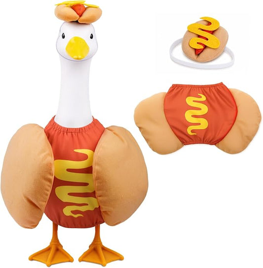 23" Hot Dog Goose Outfit, Goose Clothes for Porch Garden Yard Decor | Funny Hotdog Porch Goose Clothes for Concrete Geese, Weather-Resistant Fabric with Added Cotton Filling