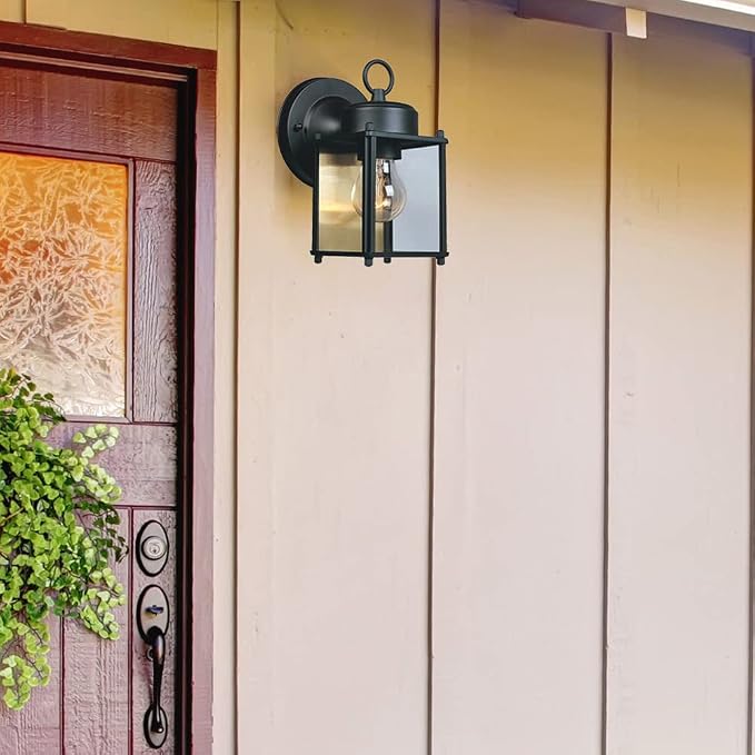 DESIGNERS FOUNTAIN Preston Outdoor Light Fixture, 8 Inch Exterior Wall Lantern Sconce for Front Door, Patio and Porch, Black, 1161-BK (Pack of 2)