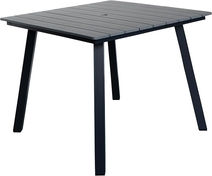 35" Square Patio Dining Table, with Umbrella Hole, Heavy-Duty Iron Frame and WPC Top, All-Weather Outdoor Patio Table for Backyard, Garden and Outdoor Dining