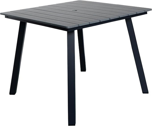 35" Square Patio Dining Table, with Umbrella Hole, Heavy-Duty Iron Frame and WPC Top, All-Weather Outdoor Patio Table for Backyard, Garden and Outdoor Dining