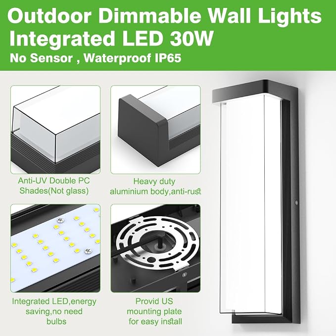 Outdoor Wall Sconce Light Fixture,16in Dimmable Modern Porch Wall Light,6000K Black Exterior Sconce Light Mounted for House Garage Porch Courtyard(1Pack)