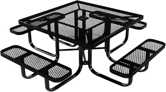 COATEDOUTDOORFURNITURE Heavy-Duty Portable Outdoor Kids Table with Umbrella Hole, Expanded Metal Kids Picnic Table, Commercial-Grade, Made in America (46 in, Square, Childrens, Black)