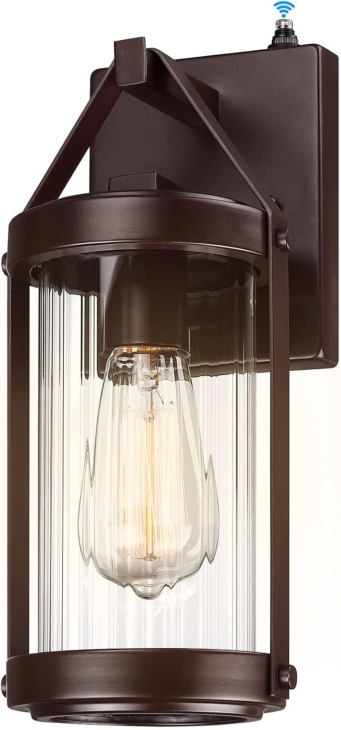 Dusk Dawn Sensor Outdoor Wall Sconce Brown Exterior Porch Lantern | Rustic Outside Garage Light Fixtures Wall Mount for House Patio Front Door