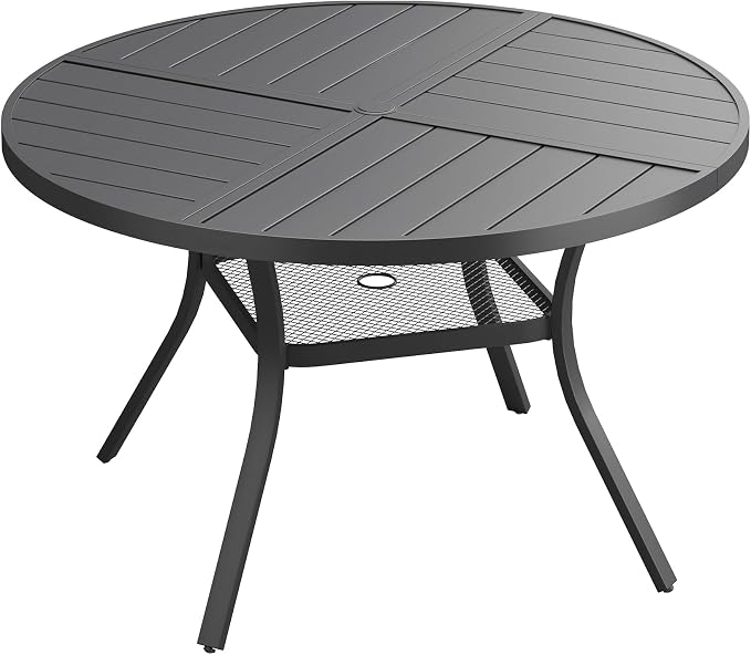 VICLLAX 40.6" Round Outdoor Table, Patio Dining Table for 4 with Umbrella Hole for Garden Lawn Deck Backyard, Black