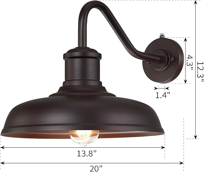 13.8'' Large Dusk to Dawn Outdoor Gooseneck Barn Light, 2 Packs | Outdoor Wall Sconce Farmhouse Exterior Lighting Fixture Industrial Lantern for House, Porch, Entryway, Garage, Brown