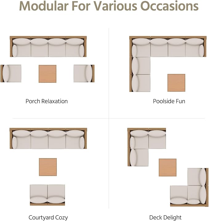 LAUSAINT HOME Outdoor 7 Pieces PE Wicker Patio Conversation Set, All-Weather Rattan Sectional Sofa with Thick Cushions & Coffee Table for Garden, Yard and Balcony (Beige)