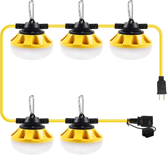 50FT Construction String Lights LED Industrial Grade Free for Climbing Hook | Best for Construction Sites, Renovation, Walkways,Patio,Mine cave, Outdoor, and Other Outdoor Lighting Solutions Use