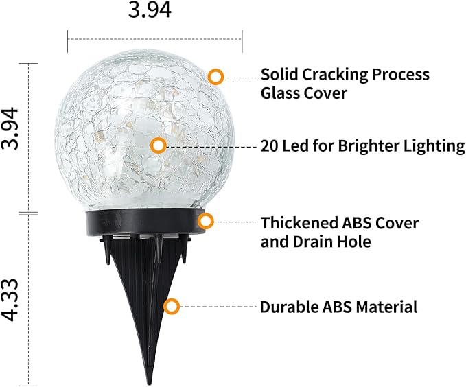 JKIMK Solar Globe Lights Outdoor Waterproof-Solar Balls for Garden | Cracked Glass Ball Lights Outdoor-Solar Orbs for Outside-Decorations for Patio and Yard Lawn Backyard Decor