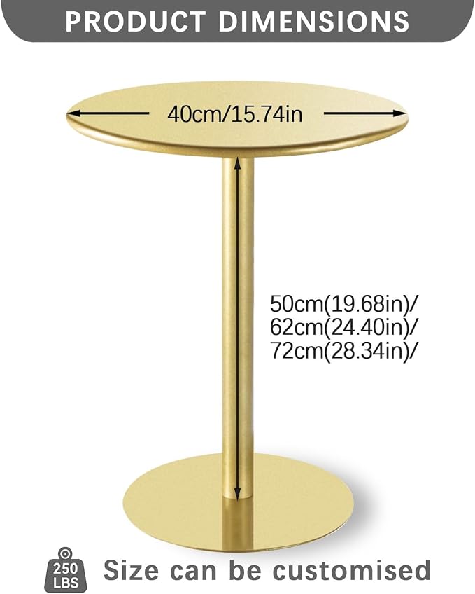 Modern Round Bar Table - Sturdy Metal Base, High Top Pub Table for Kitchen, Outdoor Bistro, Cocktail & Leisure Coffee - 40x40x50cm Home Decor