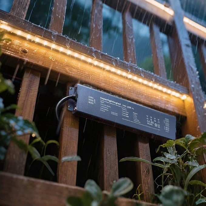 12VDC 200W 0/1-10V&TRIAC Dimmable UL-Listed Waterproof IP67 Thinner Power Supply 110V to 12V Low Voltage Transformer Adapter for IP68 LED Strip Lights, Outdoor Underwater, Wash Wall, Fountain Lights