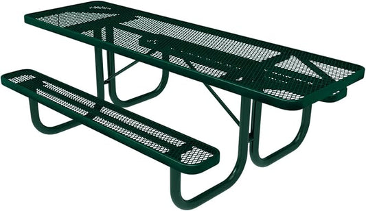 COATEDOUTDOORFURNITURE Heavy-Duty Portable ADA-Compliant Outdoor Picnic Table, Expanded Metal Patio Furniture Made in America (8ft Rectangular, Both-Side Handicap, Dark Green with Dark Green Frames)