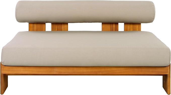 Christopher Knight Home Phobo Acacia Wood Outdoor Loveseat and Coffee Table Set, 2 Piece Patio Furniture Set with Cushion, Outdoor Conversation Set with Slatted Design for Backyard, Teak + Light Brown