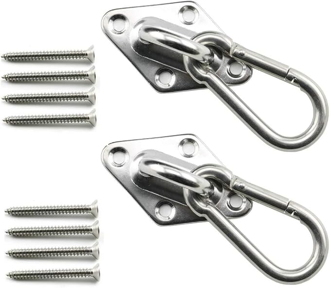 304 Stainless Steel Hammock Hanging Kit, 1100lb Capacity Heavy Duty Ceiling Hooks with Snap Hook for Indoor Outdoor Swing Chair