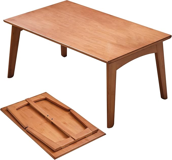 JIKUGO Bamboo Folding Coffee Table, No Assembly Required, Japanese Floor Table for Bedroom Living Room, Walnut, 23.6 x 15.7 x 9.8 Inches