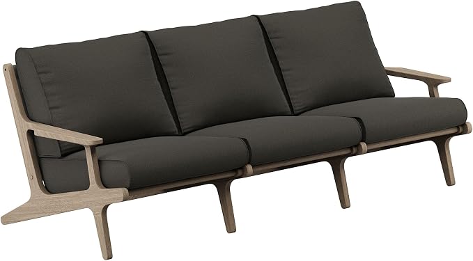 Modway Saratoga 4-Piece Teak Wood Outdoor Furniture Set in Weathered Gray Flint - Patio Conversation Set with Sofa, 2 Armchairs, and Coffee Table