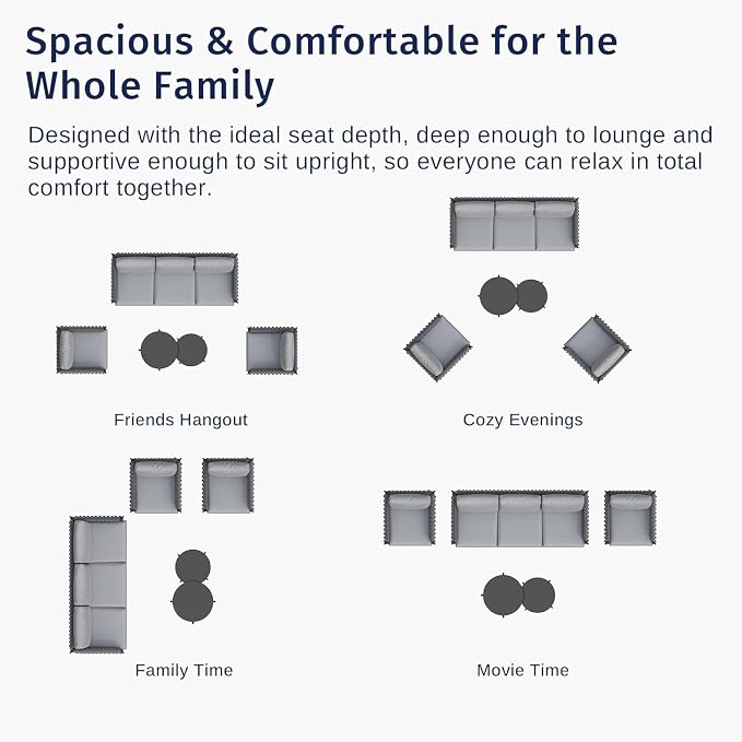 East Oak 5-Piece Patio Furniture Set | Life Chatter 5-Seat Outdoor Sectional Sofa Conversation Set, Deep Seating Couch with 2 Coffee Tables & Thick Cushions for Balcony & Backyard, Porch | Misty Grey