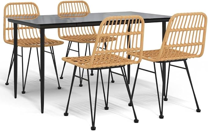 5-Piece Patio Dining Set with Table and 4 Chairs, Weather-Resistant Poly Rattan Furniture for Garden, Backyard, and Outdoor Living Space