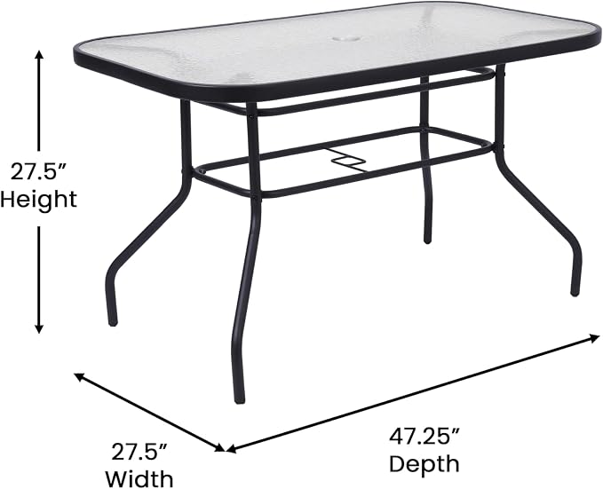 Merrick Lane Bardwell 5 Piece Outdoor Dining Table Set for 4 with Glass-Top Patio Table and 4 Stack Chairs with Flex Comfort Material in Red