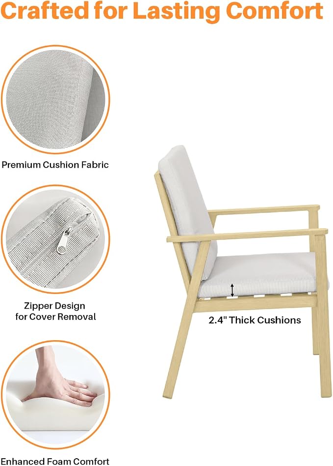 Never-Rust Outdoor Patio Dining Chairs, 4 Pieces Outdoor Aluminum Dining Chairs with Thickened Cushions, Patio Dining Furniture Chairs Set for Garden, Decks, Porch, Pool, Maple Wood