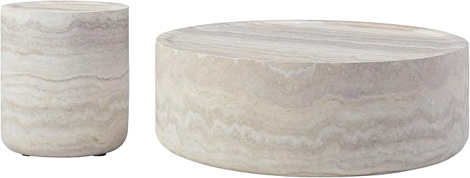 15.74" Round Side Table Small Faux Marble Pattern Coffee Table French Country Rustic Side Table End Table for Living Room,No Need Assembly.Light GrayØ15.74"
