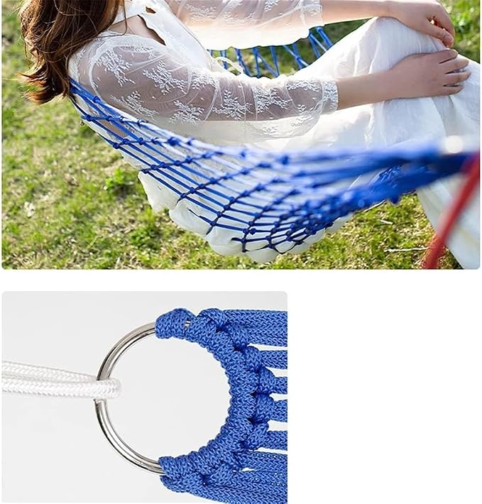 Portable Hammock Swing Bed with Tree Straps - Lightweight Meshy Rope Hammock for Camping and Backyard Relaxation