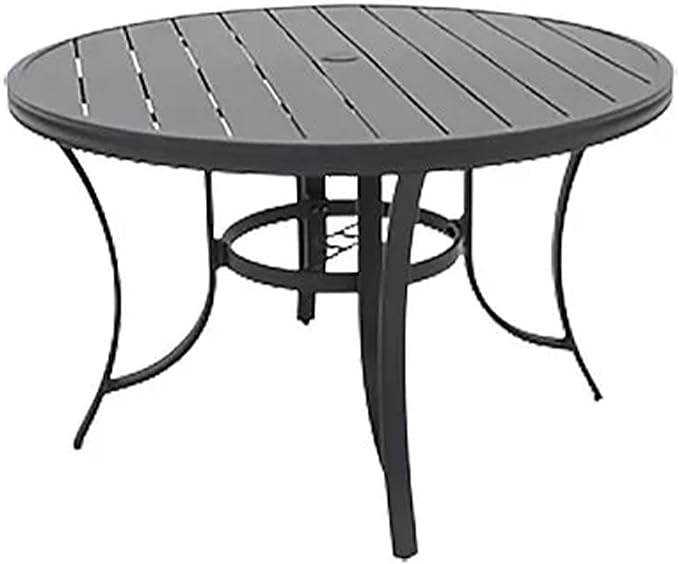 Four Seasons Courtyard Palermo Aluminum Slat Top Dining Table with Umbrella Hole and C Spring for Kitchen and Dining Room Tables, Gray