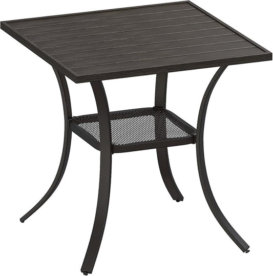 VICLLAX Patio Dining Table, Square Table Metal Outdoor Bistro Table with Rack for Balcony Garden Deck, 28inch Ash Grey