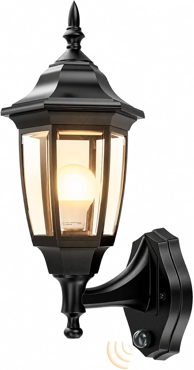 EMART Dusk to Dawn Plastic Outdoor Wall Light Fixtures(2 Pack, Black) | Include Bulbs, Waterproof and Anti-Corrosion, Wall Mount Porch Sconces for Outside, Garage, Front Door, House, Patio