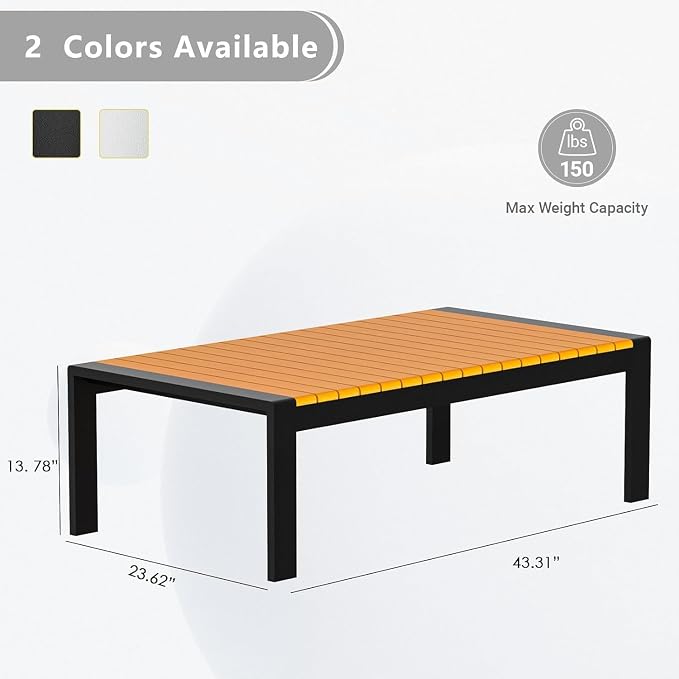 Aluminum Outdoor Patio Coffee Table for Deck and Poolside