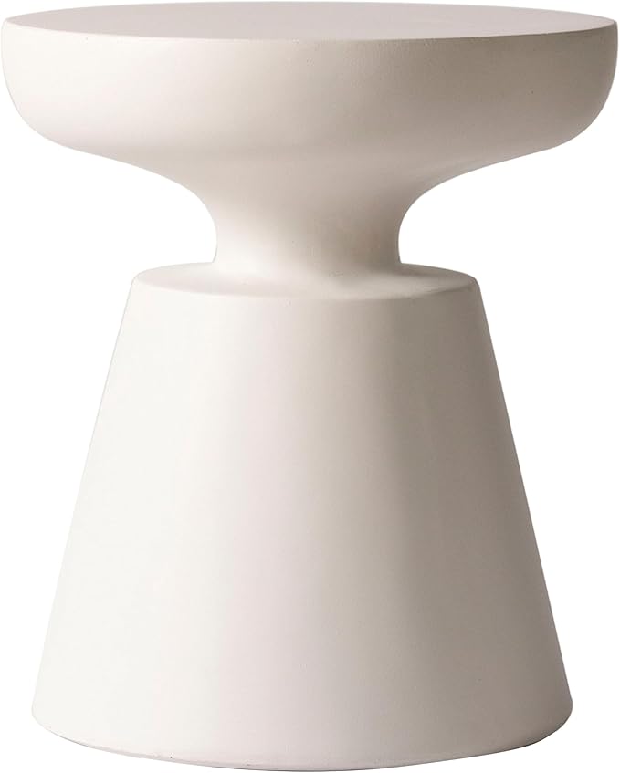 LeisureMod Minimalist Modern Side Table Round Fiberstone Tabletop Pedestal Base, Accent Table for Home Patio Living Room Weather-Resistant, Isle Cream