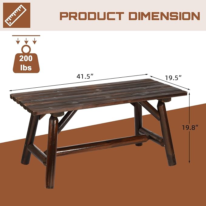 HOMEDIARY Wooden Adirondack Log Side Table, Cedar Wood Outdoor Rectangular End Table w/Slatted Tabletop, Oversize 41.5” Indoor Outdoor Patio Side Coffee Table for Garden Patio Backyard, Carbonized