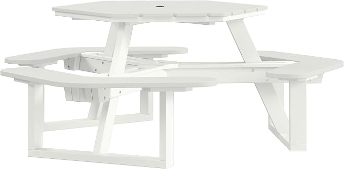 Shoreline Made in USA Hexagon Picnic Table, Seating for 6, Coconut White